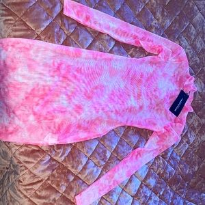 Pink Tie Dye Sheer Mesh Bodycon Dress